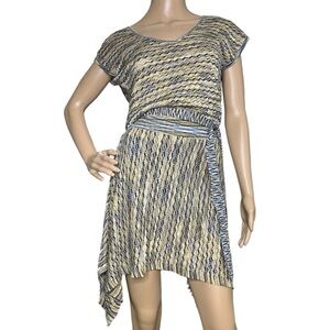 BCBGMaxAzria blue and gold asymmetrical dress XS